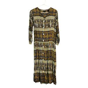 Bashi B Vintage Dress Pockets Mother of Pearl Buttons 80s 90s Long Retro Chic